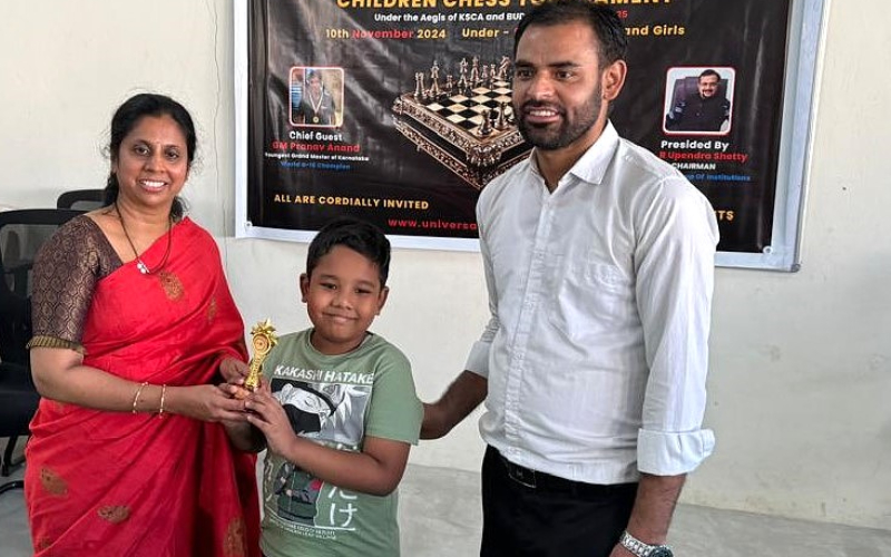 Divyam Lahon of Grade 3E secured the eighth position in the 1st Universal First Age Category Children Chess Tournament